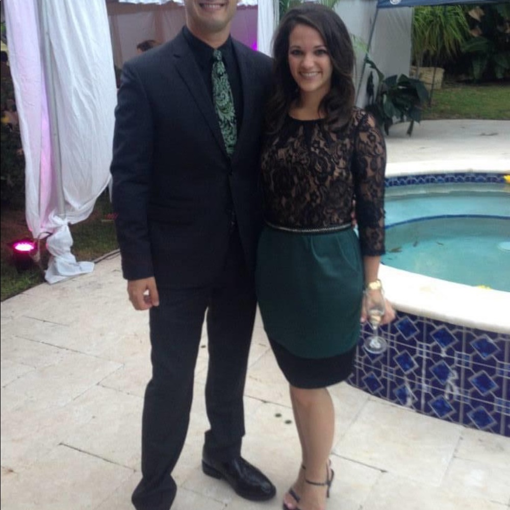 Hunter green and black lace long sleeve dress